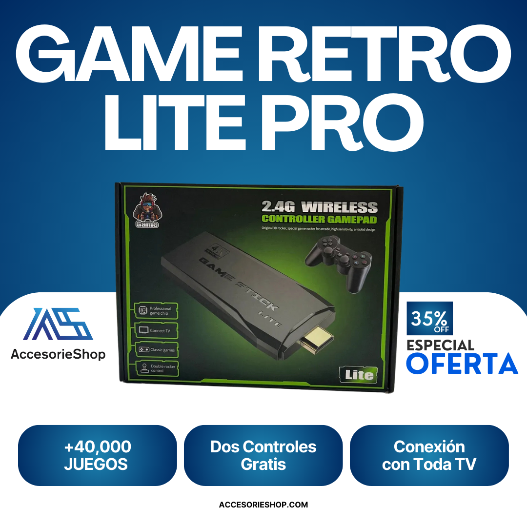 Retro Lite Pro™ – Consola GameStick 10,000 Juegos + 2 Controles Inalámbricos