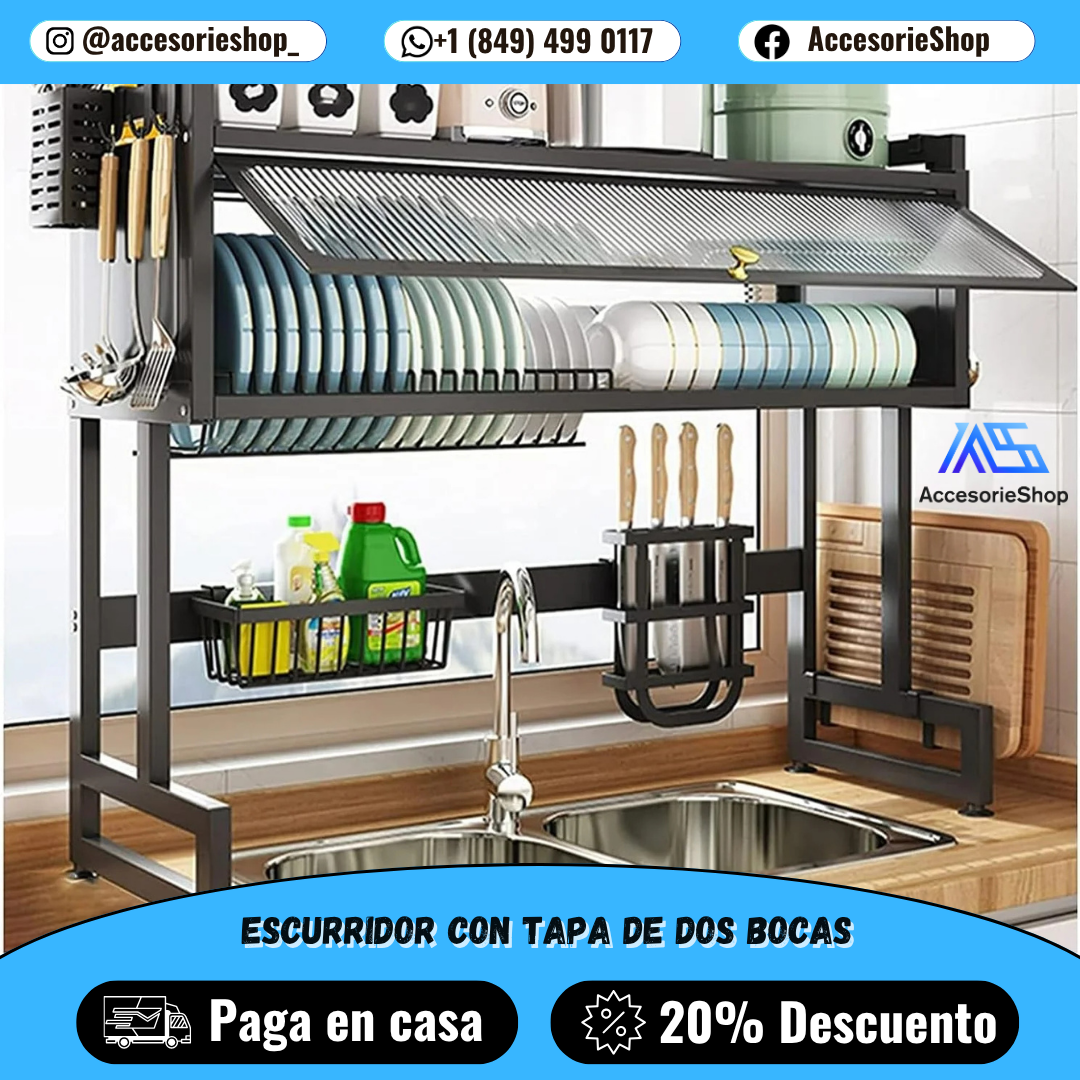 Escurridor de Platos de 2 Niveles DryMax 2.0™ 🧼 | Acero Inoxidable, Ahorra Espacio, Gran Capacidad