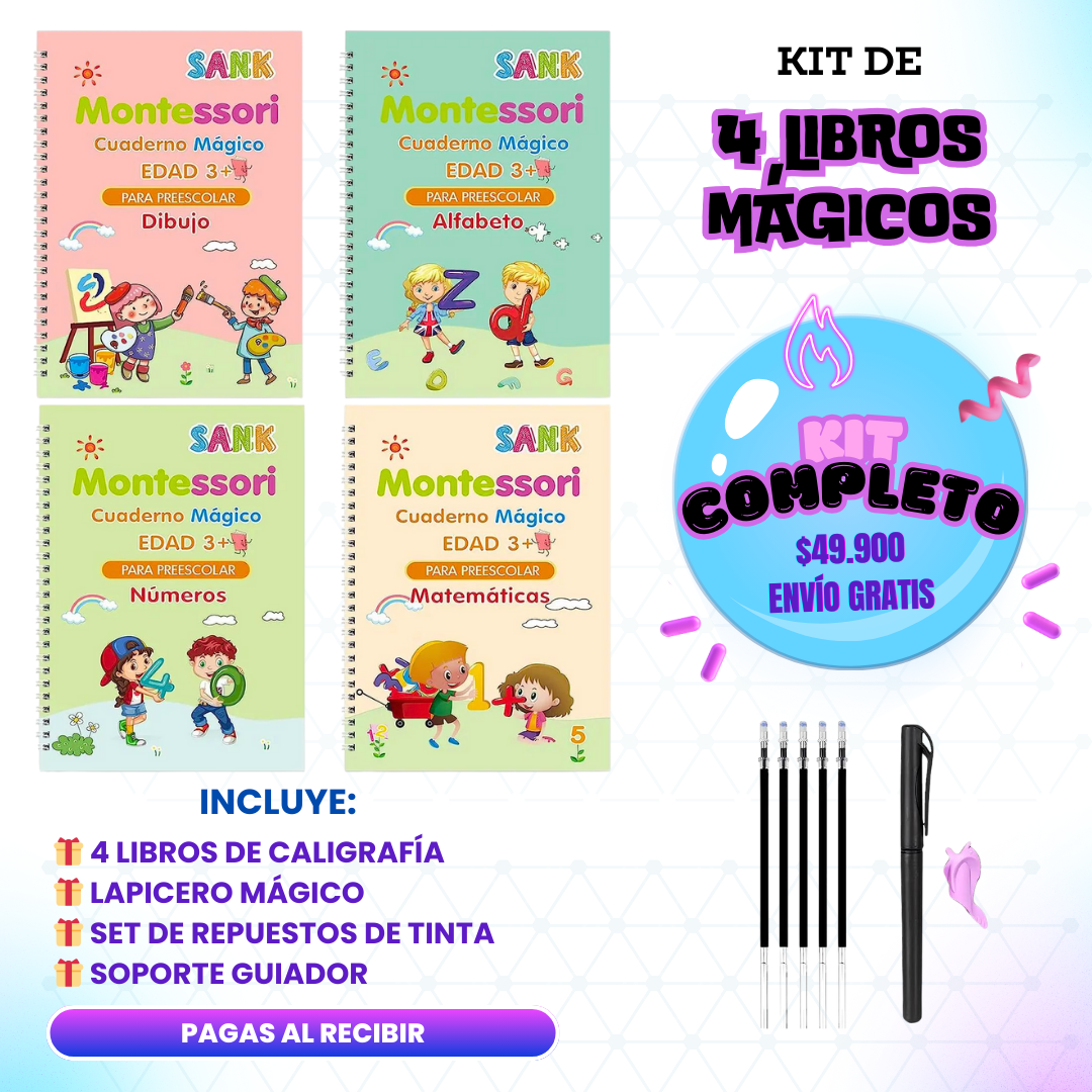 📚 4 cuadernos en 1 kit educativo EduKids™ | Escribe, borra y vuelve a practicar sin límites | Aprender a escribir nunca fue tan divertido ✏️ + Pizarra Led  Tipo Tablet GRATIS